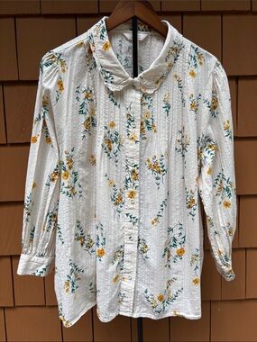 LAUREN CONRAD Ivory Yellow Floral Peasant Cottagecore Feminine Blouse Size 2X